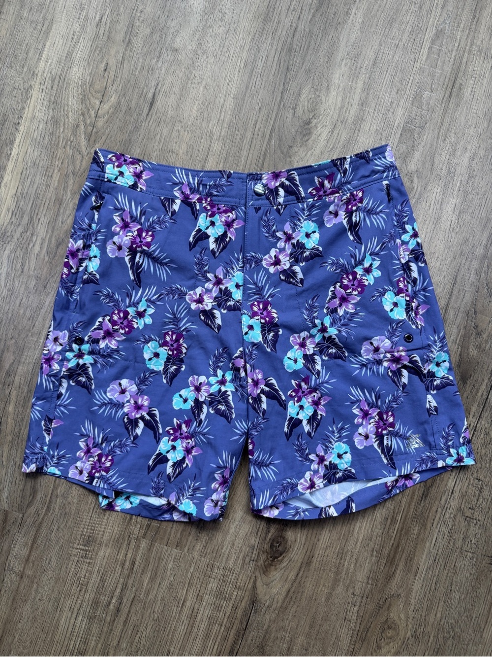 ZeroXposur Men's Swim Trunks Purple Teal Tropical Floral Small